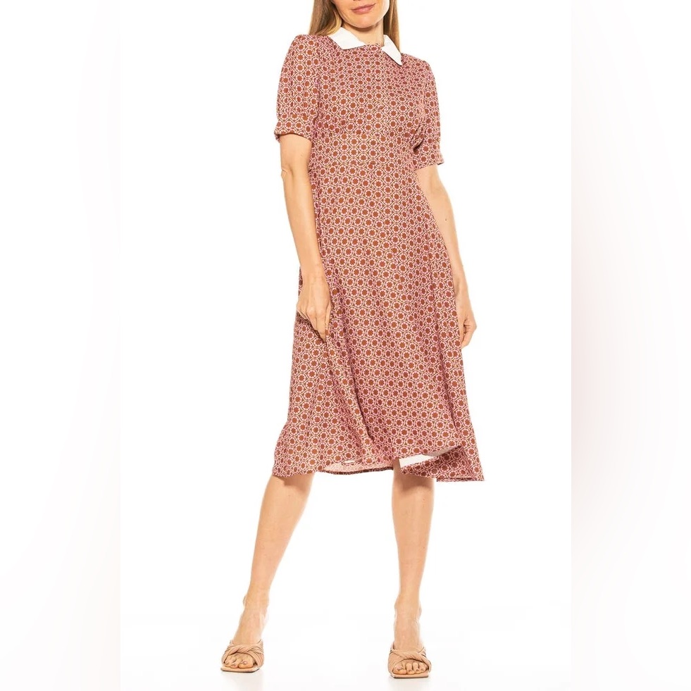 Alexia Admor Contrast-Collar Flare Dress In Pink Geo Size 8